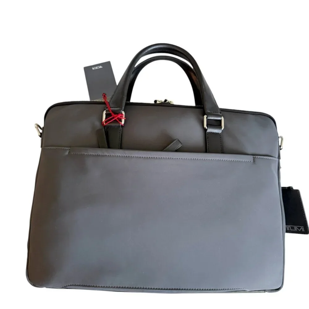 Tumi Thornbury Grey Nylon & Leather‎ Triple compartment Briefcase Bag 136350